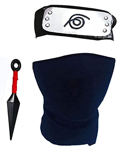 Ninja Kakashi blue Mask and Ninja Headband and Ninja smallkunai Cosplay Kakashi Ninja Accessories