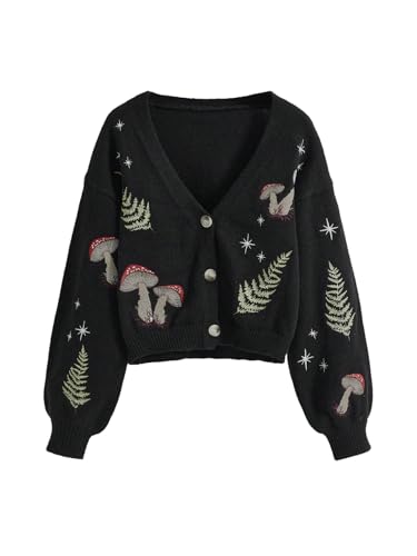 BEAUDRM Women's Goth Cardigan Button Up Halloween Sweater Witchy Clothes