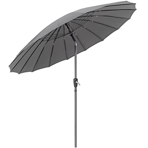 CHRISTOW Shanghai Parasol Garden Umbrella Adjustable Tilting Sun Shade with UV Protection and Crank 2.6m (Grey)