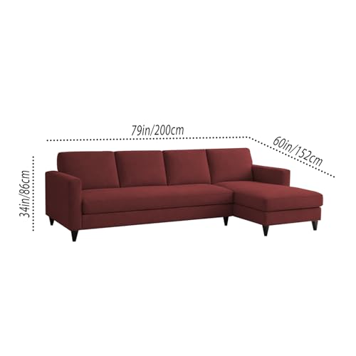 Image of Carlos RHS 4 Seater L Shape Sofa Set for Living Room & Home Office Furniture, Modern Durable Sectional Corner Sofa Couch, Premium Fabric Comfortable Seating with Strong Frame (Maroon)