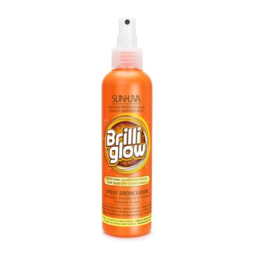 SUN UVA Acelerador del Bronceado Destellos Dorados | Activador de Melanina SPF Ultra Rápido, Resistente al Agua Waterproof | Piel Morena y Luminosa con Micas 100% Minerales | Brilli Glow Spray 200 ml