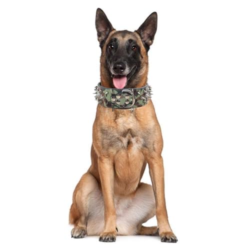 Haoyueer Hundehalsband mit Spitzen Nieten, 5,1 cm breit, stilvolles Lederhalsband für mittelgroße und große Hunde, Pitbull, Labrador, Boxer Rottweiler, Deutscher Schäferhund, Schwarz, M