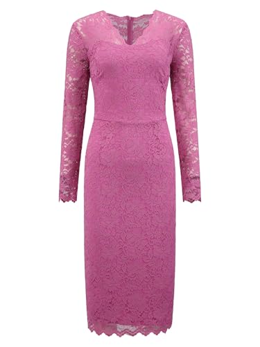 Image of Hobemty Women's Floral Lace Dress V Neck Long Sleeve Cocktail Wedding Bodycon Pencil Dresses