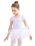 EASTBUDDY Ballet Dress for Girls,Toddler Dance Leotard with Tutu Skirt Short Sleeve Ballerina Outfit (White/4-5 Years)