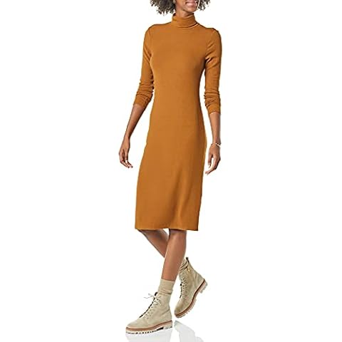 Vestido Midi de Canalé Fino con Cuello Alto y Manga Larga Cover