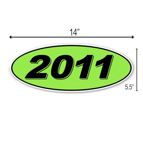 Oval Model Year Car Dealer Window Stickers - Fluorescent Green and Black - Auto Dealerships - 12 per Pack - Durable and Weatherproof (2011)