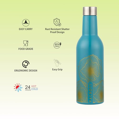 Image of CLAY CRAFT VACBOTT Ivy Wine Double Walled|18 Hours Hot and 24 Hours|Cold Vacuum Insulated Flask Bottle|2 Piece, 1000 ml Steel Bottles for Travelling|BPA-Free|BIS Certified|1Year Limited Warranty
