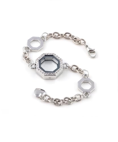 Octogonal-shaped Rhinestone Crystal Bracelet Floating Glass Locket