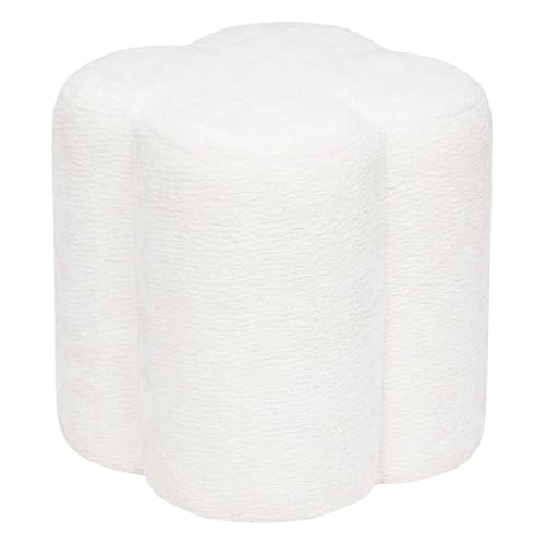 Atmosphera - Pouf d'Appoint LAVON Forme Fleur - Blanc - 35 x 35 x H 38 cm, Tissu Bouclé - pour Salon, Chambre