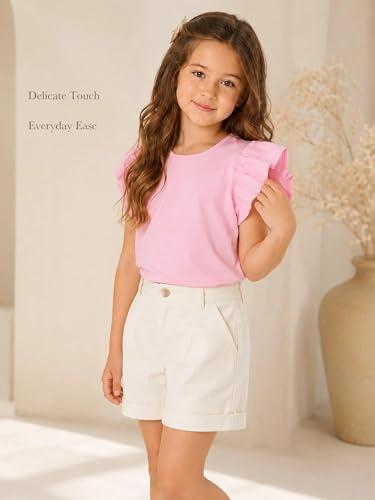 Image of Girls' Summer Shirts Cute Tops Ruffle Sleeve Crew Neck Casual Tees