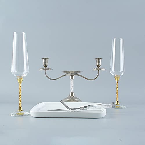 Copas de champán para bodas con diseño de cristal transparente en set de 2 piezas para mesas 4