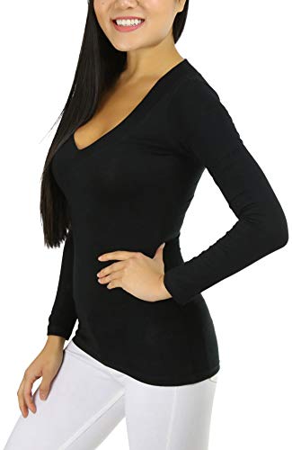 ToBeInStyle Women's Long Sleeve V-Neck T-Shirt - Small - Black