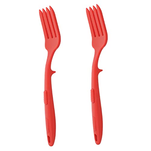 CIYODO Practical Salad Forks 2 Pcs Red Silicone Forks for Pasta Noodles Large Nonstick Safe for Daily Cooking