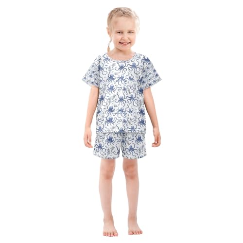 senya Blue Octopus Sea Grass Summer Pajamas Set Short Cotton Sleepwear 2 Piece3