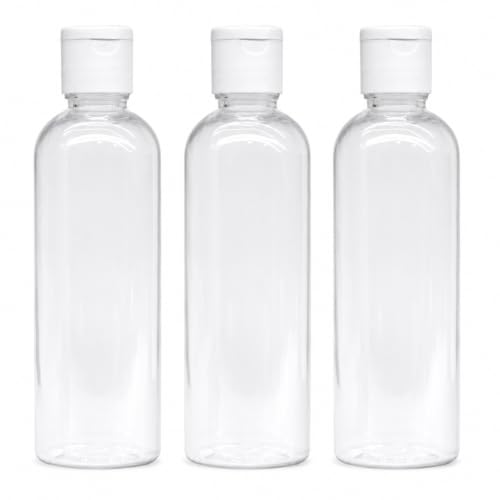 Image of MAPPERZ Empty Clear Refillable Bottles Travel Size, Cosmetic Containers Small Leak Proof Squeeze Bottles with White Flip Top Cap for Toiletries, Shampoo, Round, 100ml, Pack of 3