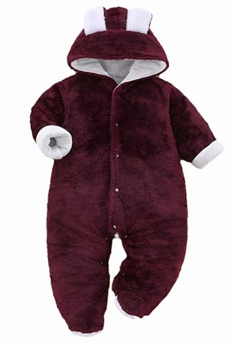 Image of BRANDONN Unisex Baby Flannel Reversible Jumpsuit Panda Style Cosplay Clothes Bunting Outfits Snowsuit Hooded Romper Outwear (Coffee, 3-6 Months)