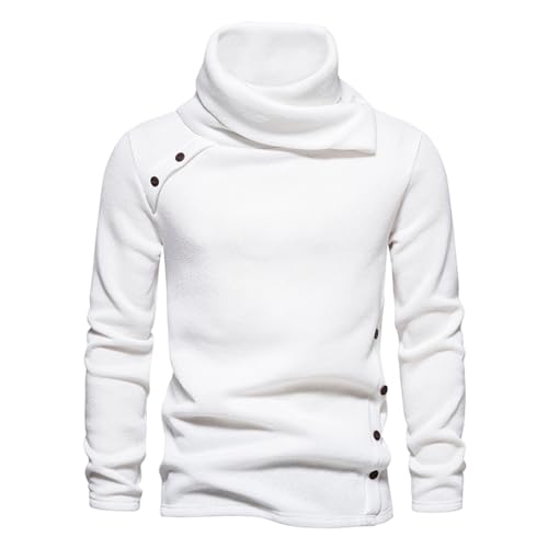 Men's Shawl Collar Pullover Sweater Slim Fit Casual Button Cable Knit Sweaters Long Sleeve Knitted Turtleneck Tops