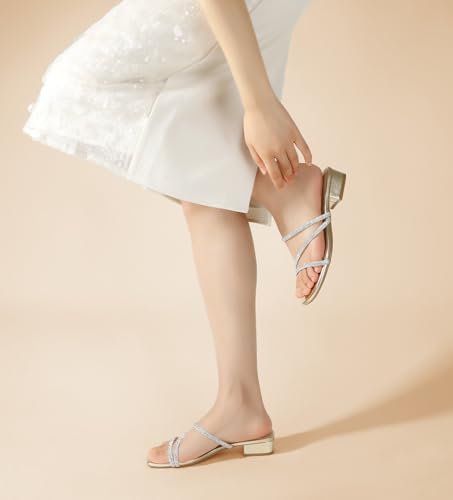 Image of Ankis Black Nude White Strappy Heels Women 1 Inch Low Chunky Block Heel Heeled Sandals Square Open Toe Slip On Slides Mules