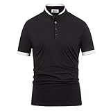 Percy Perry Men's Casual Henley Neck Solid Color T-Shirt Tops Black-1 L