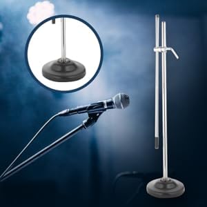 Image of kh Mic Stand RB Floor Steel Clamp Microphone Stand with Round Base and Fixed Length Boom Microphone stand used for school college, live event,music concert and singing show, events