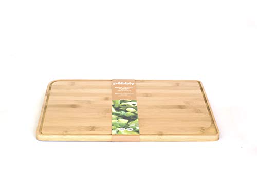 Pebbly - Planche à Découper avec Rigole en Bamou Naturel - 26 x 18 cm - Idéal pour la Préparations des repas - Matériau Naturel et Résistant