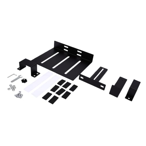 Soporte para PC bajo el escritorio, ajustable sin perforación para patas de tubo cuadrado, soporte robusto de acero para CPU con capacidad de carga de 20 kg y abrazadera antivibración para soporte de computadora en oficina en casa miniatura 3