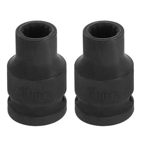 Image of HARFINGTON 2pcs 1 /2 inch Drive x 10mm Shallow Impact Socket 12-Point Metric CR-V Steel Spindle Nut Impact Flip Sleeve for Home Auto Nuts Bolts Repair