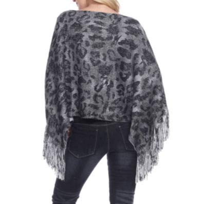 Tiger Print Sweater Poncho Cap with Fringes Tassel Wrap2