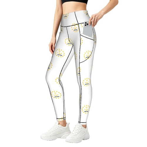Leggings con estampado de la bandera de Rhode Island, pantalones de entrenamiento con bolsillos