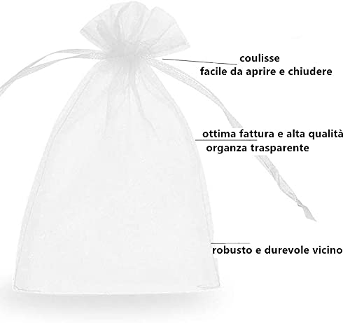 WedDecor 100 mini sacchetti in organza con coulisse, 7 cm x 9 cm, piccoli sacchetti regalo trasparenti per bomboniere, Natale, compleanni, gioielli, forniture per feste, sacchetti in rete trasparente