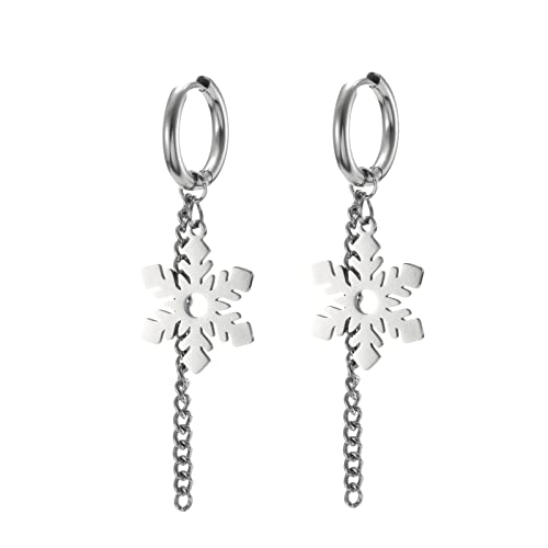 Schneeflocke Ohrringe für Frauen Mädchen Winter Schnee Ohrstecker Ohrstecker Edelstahl Schmuck Geschenke für Weihnachten Neujahr Jahrestag (Silber) Cover