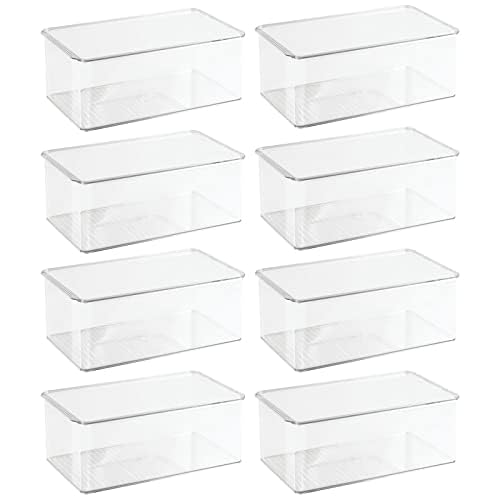 mDesign Plastic Stackable Toy Storage Bin Container Box with Hinge Lid for Organizing Living Room, Play Room, Bedroom, Nursery, Hold Blocks, Puzzles, Books, Lumiere Collection, 8 Pack - Clear