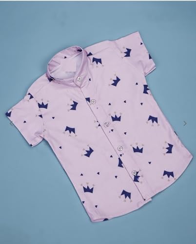 Image of Vikita Enterprise Kid Boy's Hosiery Cotton Blend Printed Cord Set with Mandarin Collar Short Sleeve Shirt and Side Pocket Elastic Waistband Closure Short Pant with Tie