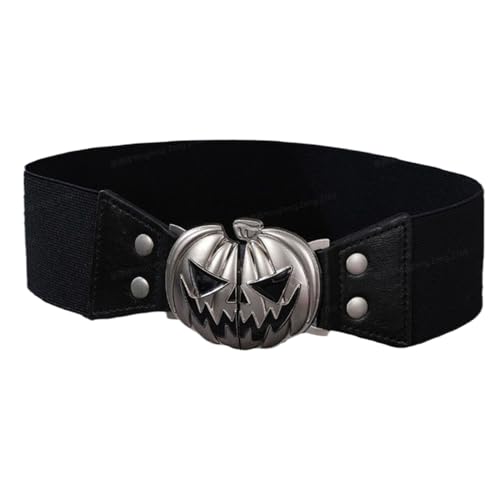 Halloween Pumpkin Belt, Elastic Waist Belt, 30.71 Inches Silver Split Buckle Fastening, Trendy Dress-Up Cincher, Festive