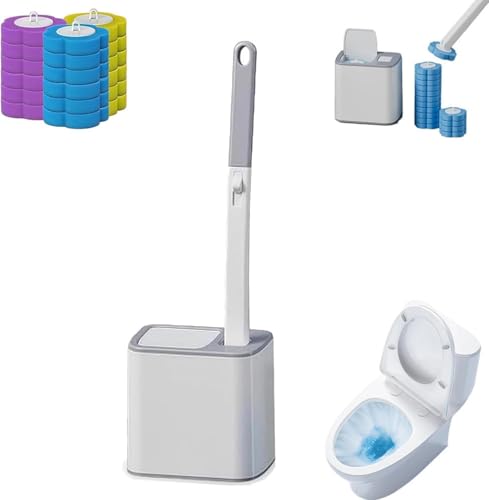 Disposable Toilet Brush, Wall-Mounted Toilet Cleaner Stick Set, Automatic Opening, Touchless, with 24 Replacement Brush Heads [��