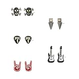 Madison Tyler 5Pairs Funny Studs Earrings Set for Women | Punk Retro Classic Spiked Guitar Rock Hand Skull Earrings | Rock and Roll Accessories for Women