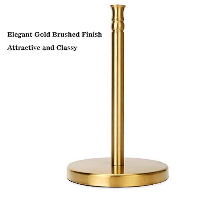 Paper Towel Holder Countertop, Weighted Base for One-Handed Tear, Free Standing Paper Towel Holder Stand, Stainless Steel Paper Towel Dispenser for Kitchen Countertop (Brushed Gold)
