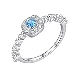 Alianza de boda de oro blanco, anillos gruesos para mujer, redondos de 9 quilates/14 quilates con topacio azul, T 1/2, Oro blanco de 9 quilates, Topacio