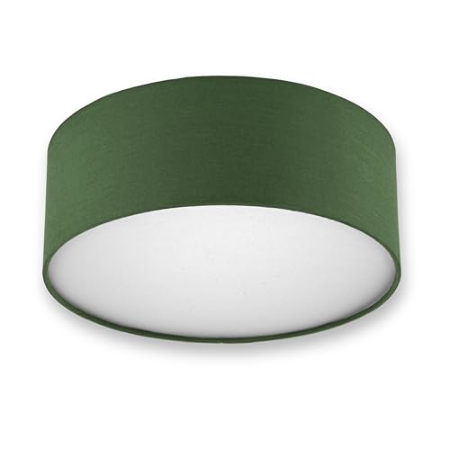 REV Plafonnier - Plafonnier rond de 30 cm avec abat-jour en tissu au look vintage - idéal pour la chambre à coucher et le salon, vert foncé