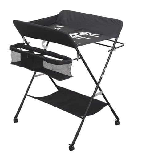 Aoasious おむつ替え台・交換台 赤ちゃん 折りたたみ 省スペース スチール 安全ベルト 滑り止め 収納付き ベビーベッド兼用 耐荷重15kg ずり落ち防止 新生児向け ピンク (シュプリームエディション,ブラック)