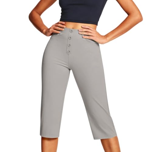 Pantalones capri con botones ideales para la oficina y el ocio veraniego