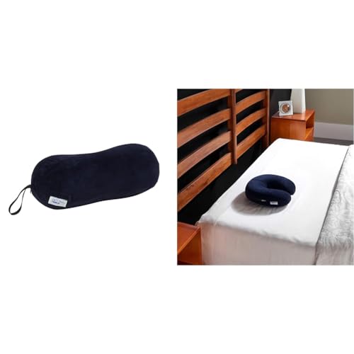 Image of Tempur-Pedic All-Purpose Memory Foam Travel Pillow, Peanut-Shaped Lumbar Pillow for Neck and Back Pressure Relief, Navy & TEMPUR-Travel Neck Pillow, Polyester, Navy