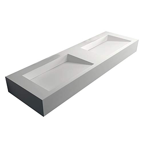 Double vasque à poser ou a suspendre TWG16, en solid surface - 153x45x15cm - couleur en option, Couleur:Blanc mat