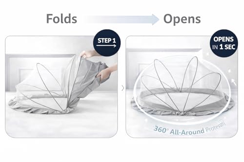 Image of DecorTwist Baby Mosquito Net for Bed - Foldable Pop-Up Dome Net for Newborns & Infants (0-24 Months) | Breathable Mesh, Insect & Fly Protection | 135x65x65 cm | Travel & Outdoor Safe (Gray)