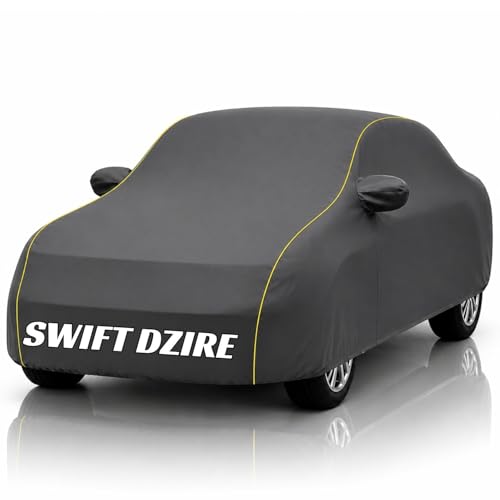Image of Safe-Cars New Grey 100% Waterproof Swift Dzire Car Cover | Polyester Car Body Cover for Rain & Sun | UV Protection, Dustproof, Scratch Resistant, Windproof, Heat Resistant, Custom Fit