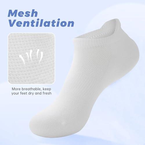 BAMBOO COOL Women's Ankle Athletic Running Socks Low Cut Socks For Ladies, Cushioned Breathable Comfort for Sports, 8 Pack White Socks3