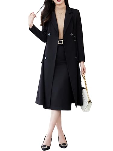 Womens 2 Piece Skirt Suits Set Solid Color Overcoat and Pencil Skirt Office Ladies Formal Work Wear