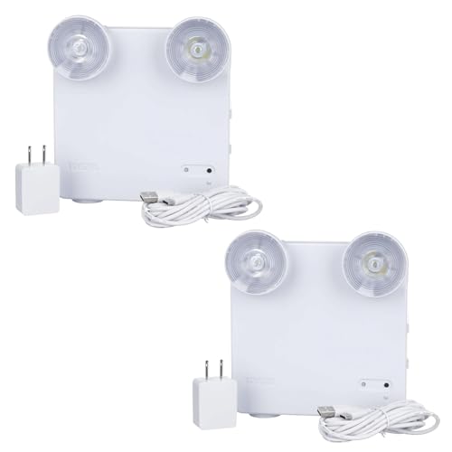 Ideal Security Rechargeable LED Power Failure Light, Adjustable Heads, Up to 48 Hours, 80-140 Lumens, Emergency Light for Home, Prepared for Power Outages, White (2-Pack)