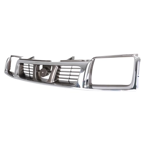 Chrome Front Grille Assembly Fit for 1998-2000 Nissan Frontier, ABS Upgraded Replacement Bumper Grill for NI1200183 62310-3S510