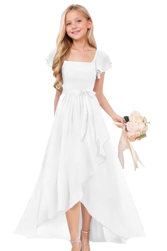 Clothfun Chiffon Flower Girl Dresses Flutter Sleeves Junior Bridesmaid Dress A Line First Communion Dress CY245